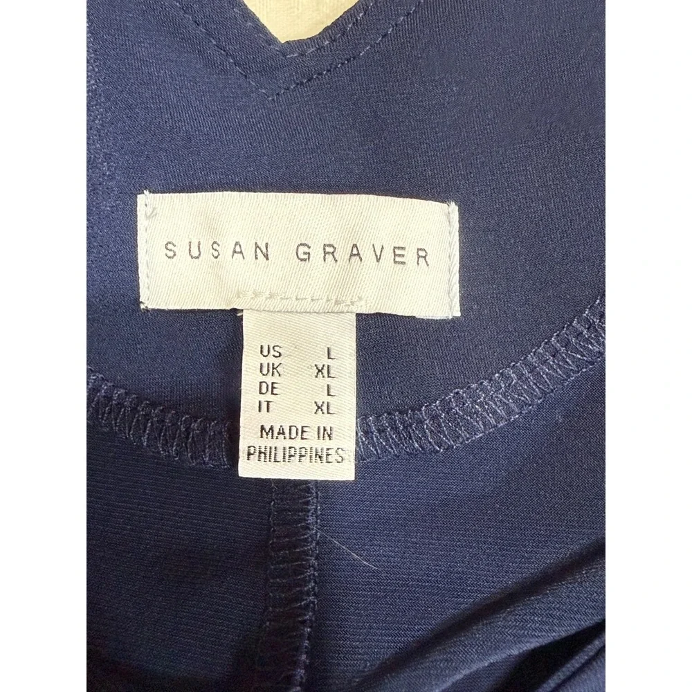 Susan Graver Liquid Knit Dress Womens Large Navy Blue Back Strap Pockets Modest